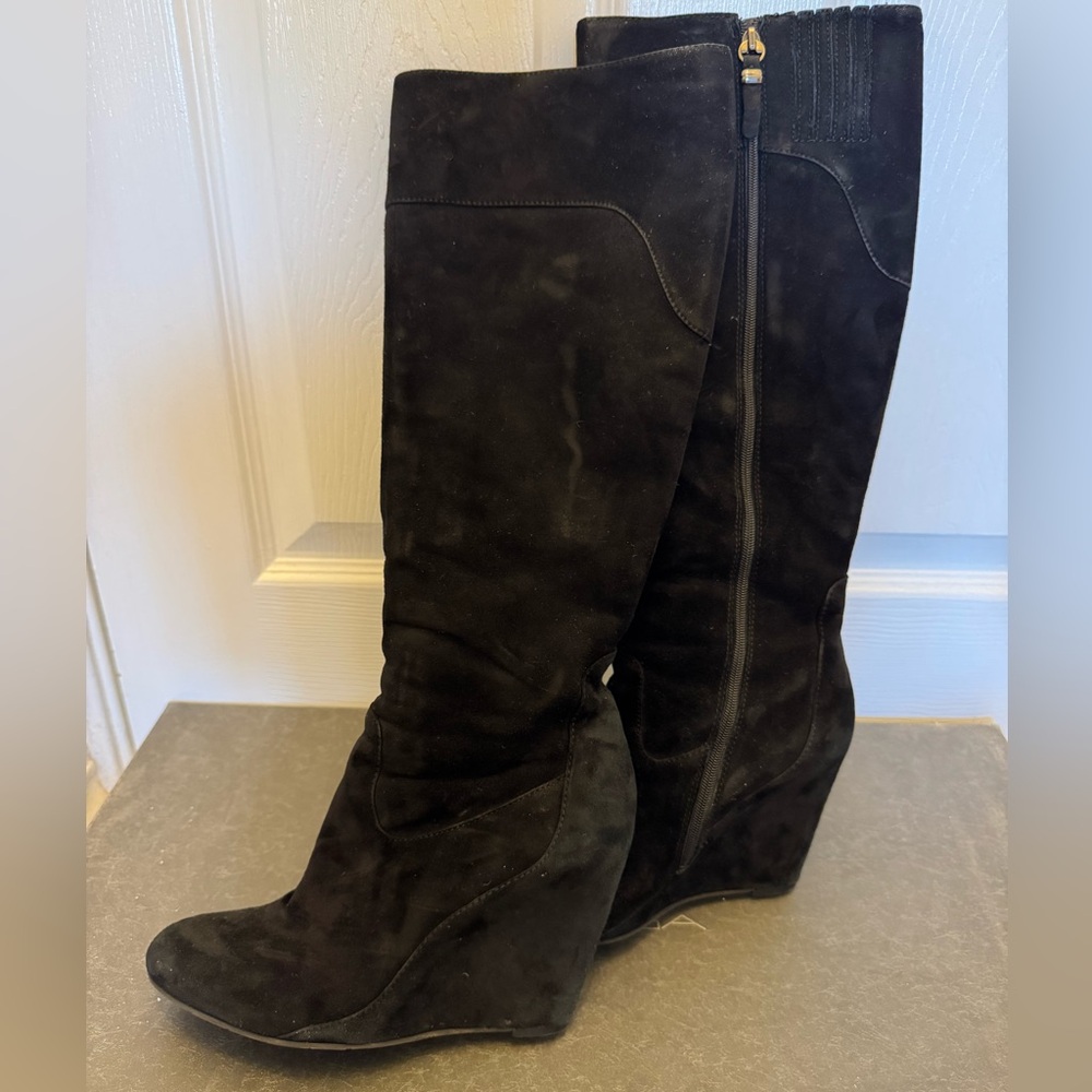 Via Spiga Black Suede Wedge Boots